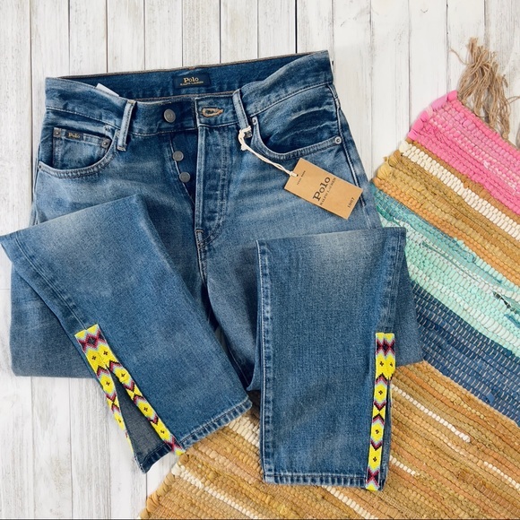 Polo by Ralph Lauren The Callen High Rise Slim Jean Beaded Split Hem - Picture 15 of 16